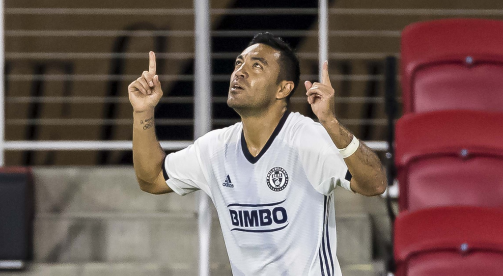 Marco Fabián playing soccer in an international match